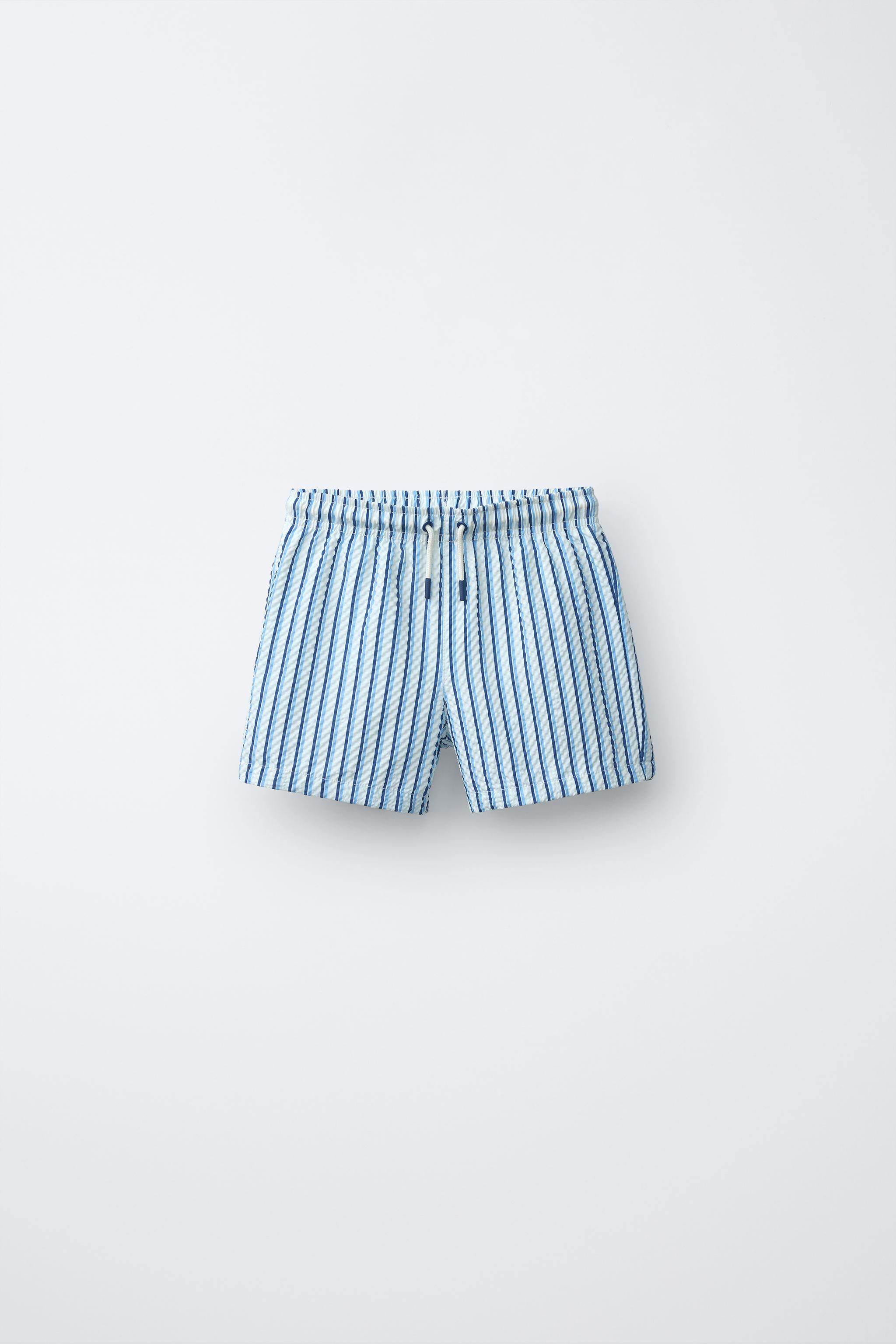 6-14 YEARS/ STRIPED SEERSUCKER SWIM SHORTS